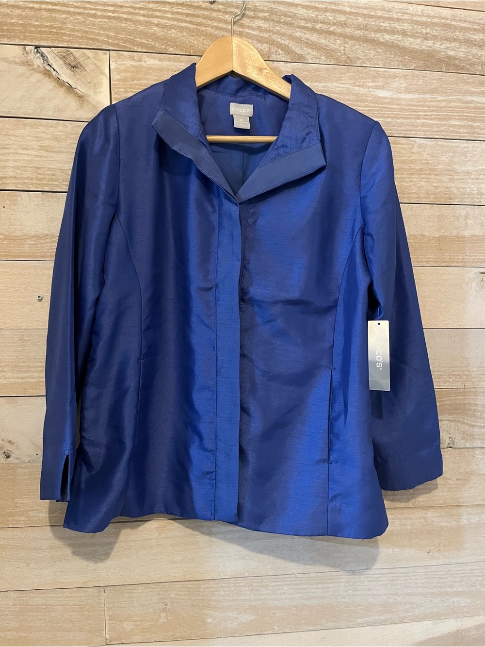 Chico's Sapphire Blue Button-Front Shirt Jacket Blazer